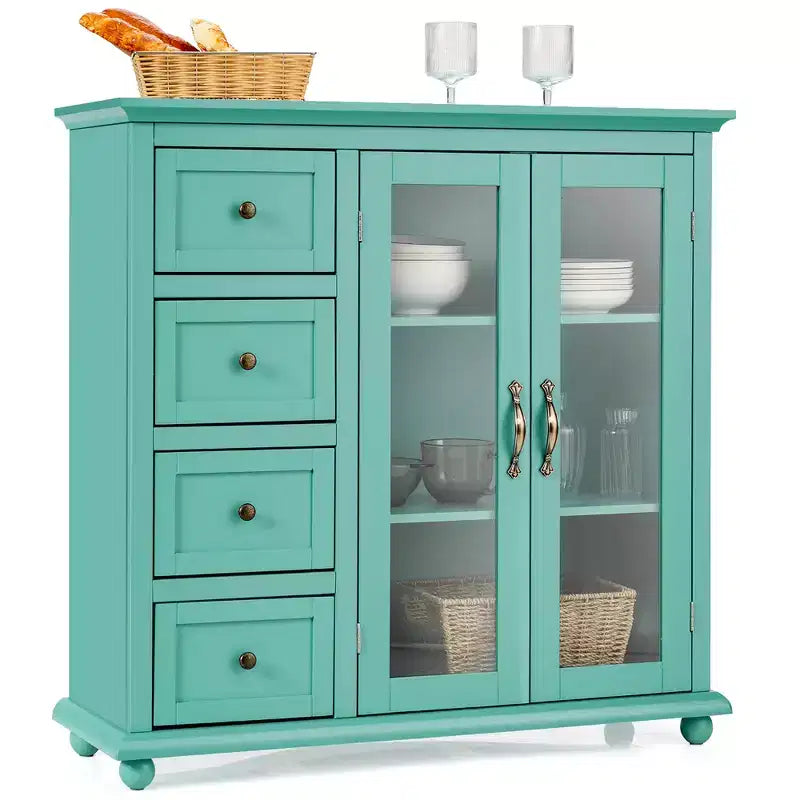 Credenza/Buffet Blu/Verde/Bianca con 4 Cassetti e 2 Ante