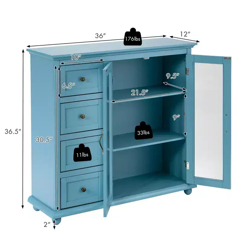 Credenza/Buffet Blu/Verde/Bianca con 4 Cassetti e 2 Ante