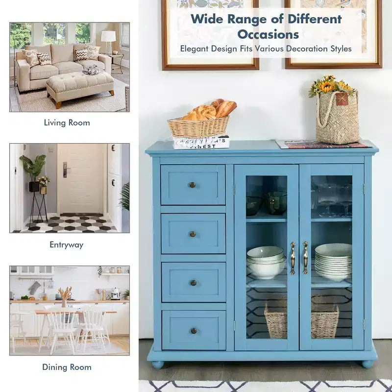 Credenza/Buffet Blu/Verde/Bianca con 4 Cassetti e 2 Ante