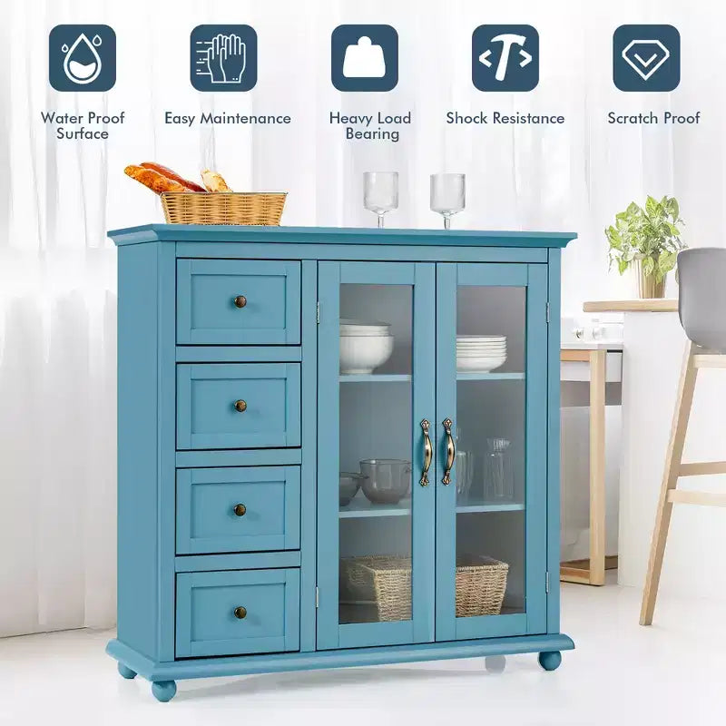 Credenza/Buffet Blu/Verde/Bianca con 4 Cassetti e 2 Ante