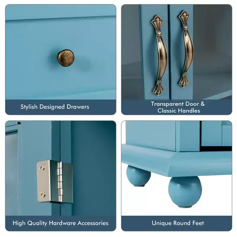 Credenza/Buffet Blu/Verde/Bianca con 4 Cassetti e 2 Ante