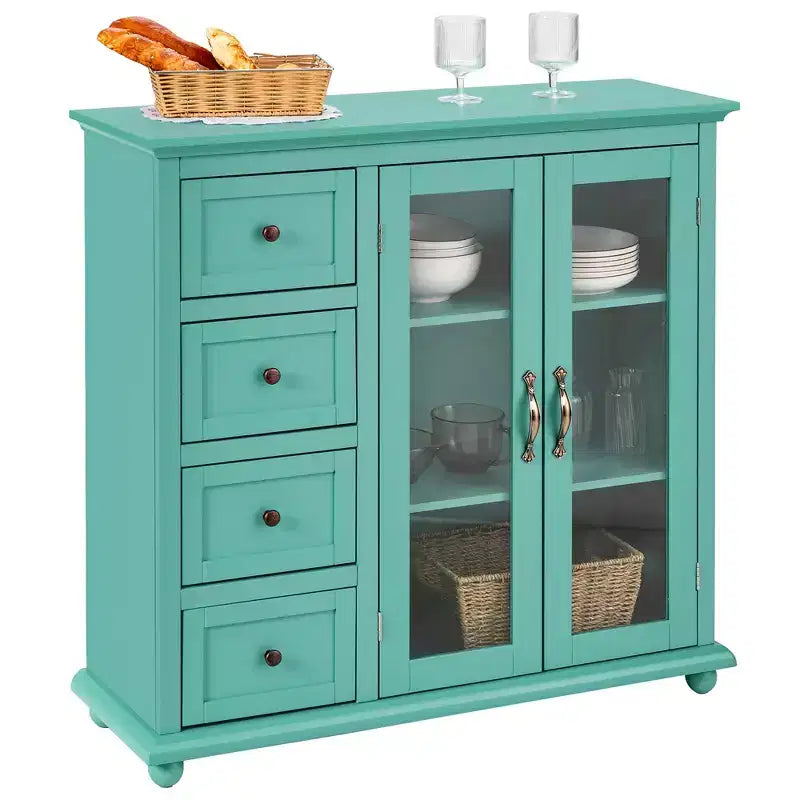 Credenza/Buffet Blu/Verde/Bianca con 4 Cassetti e 2 Ante