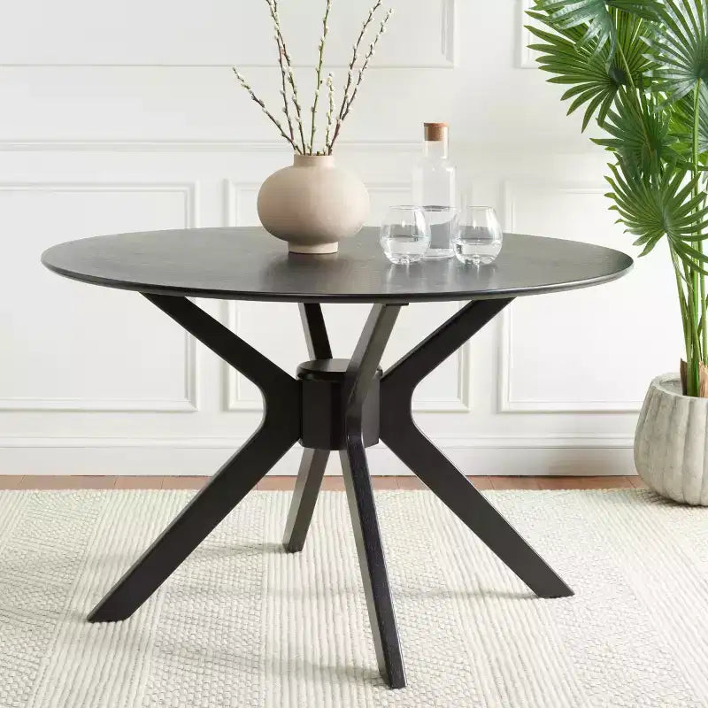 Tavolo da pranzo rotondo grigio scuro/nero e nero opaco, 4 posti