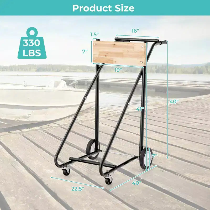 Carrello nero per motore fuoribordo con 4 ruote, per 1 motore