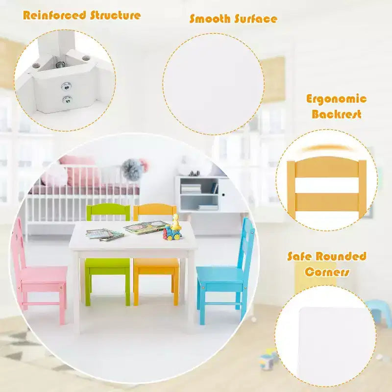Tavolo e sedie per bambini White/Multicolor Square per 2-6 anni (5 pezzi)