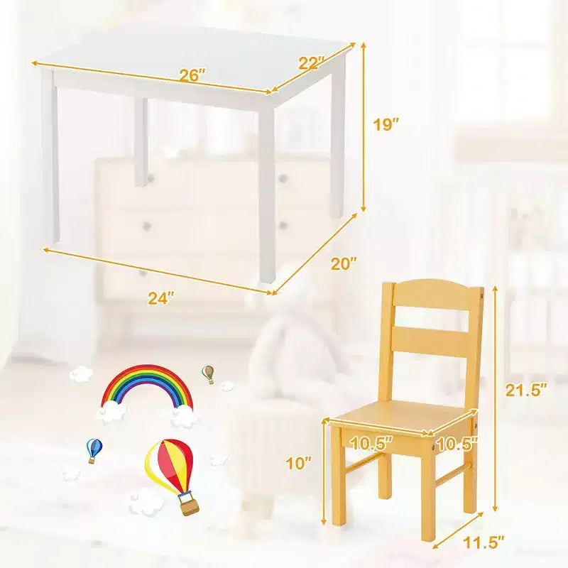 Tavolo e sedie per bambini White/Multicolor Square per 2-6 anni (5 pezzi)