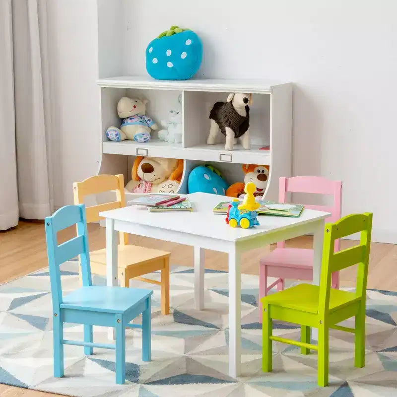 Tavolo e sedie per bambini White/Multicolor Square per 2-6 anni (5 pezzi)