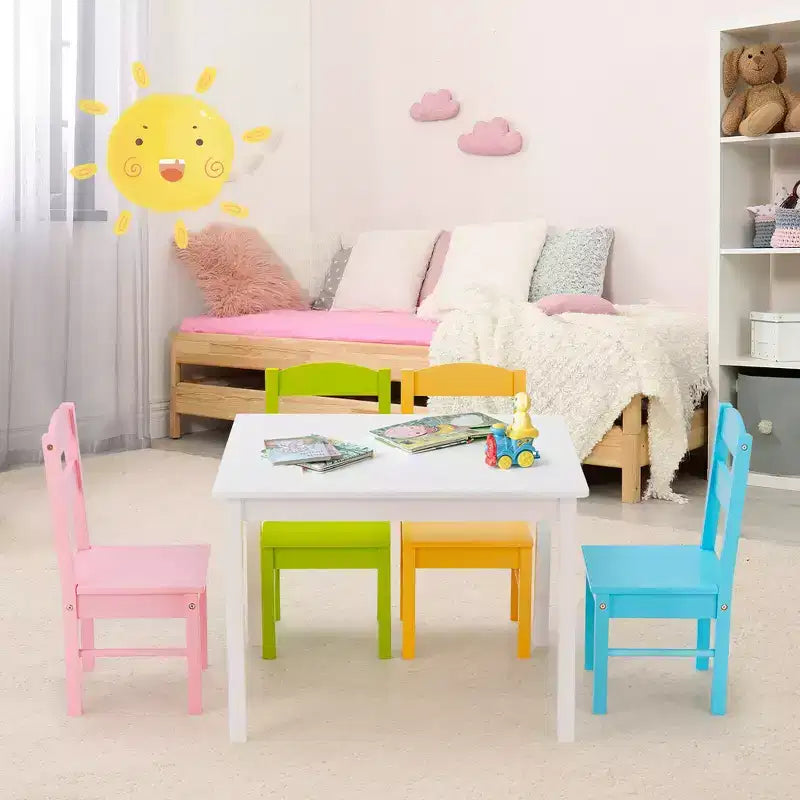 Tavolo e sedie per bambini White/Multicolor Square per 2-6 anni (5 pezzi)