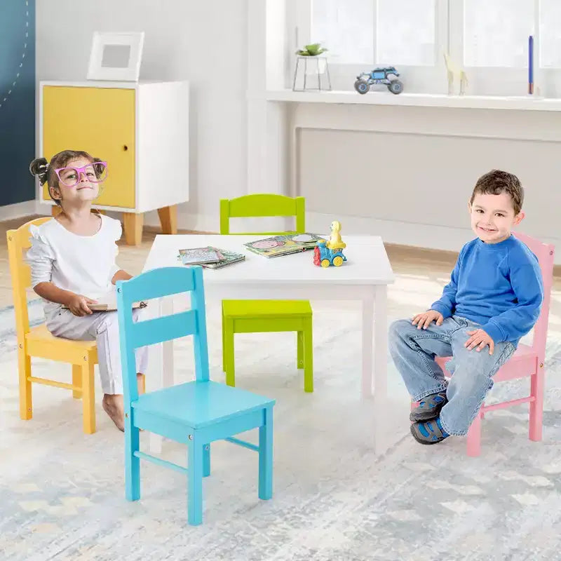 Tavolo e sedie per bambini White/Multicolor Square per 2-6 anni (5 pezzi)