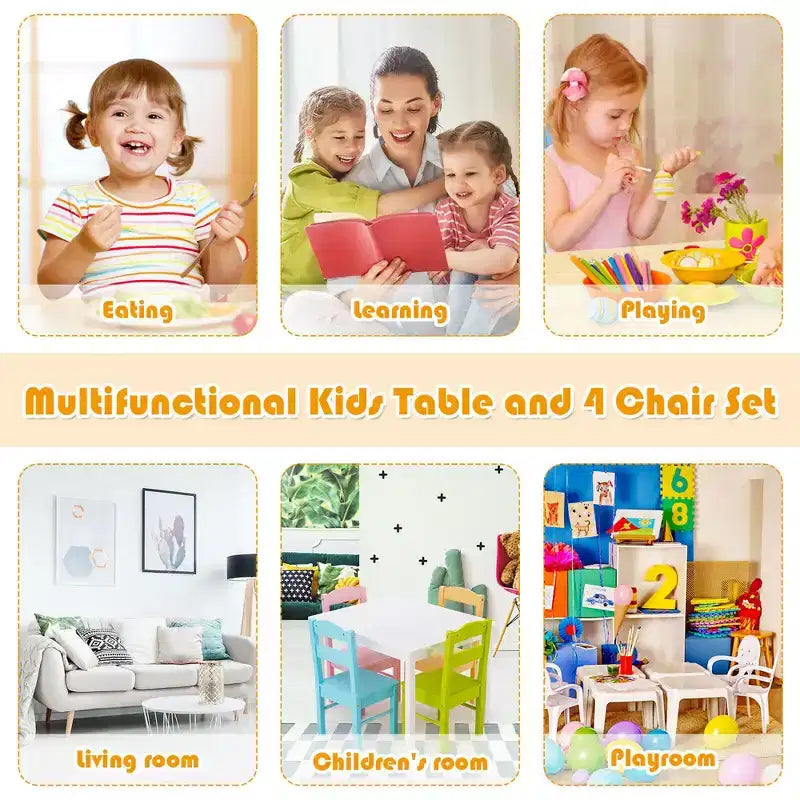 Tavolo e sedie per bambini White/Multicolor Square per 2-6 anni (5 pezzi)