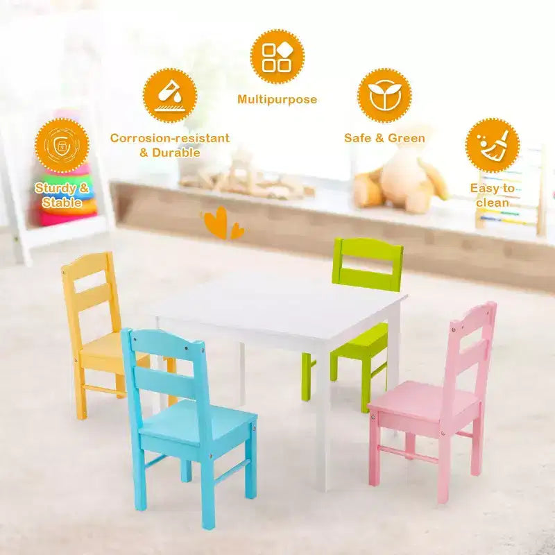 Tavolo e sedie per bambini White/Multicolor Square per 2-6 anni (5 pezzi)