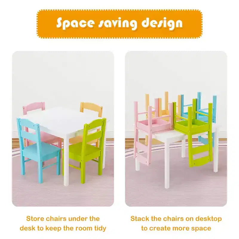 Tavolo e sedie per bambini White/Multicolor Square per 2-6 anni (5 pezzi)