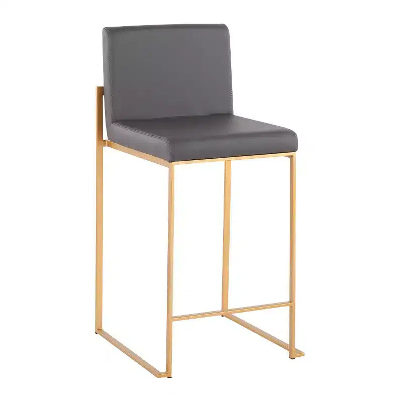 Sgabello da bar alto con schienale in similpelle nero/grigio/bianco con gambe dorate, set da 2