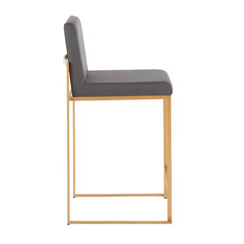 Sgabello da bar alto con schienale in similpelle nero/grigio/bianco con gambe dorate, set da 2