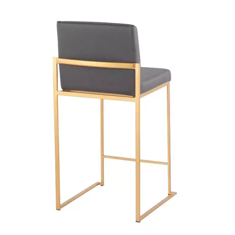 Sgabello da bar alto con schienale in similpelle nero/grigio/bianco con gambe dorate, set da 2