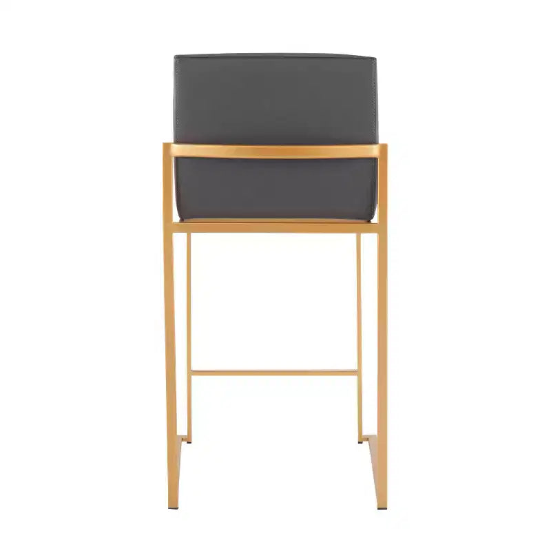 Sgabello da bar alto con schienale in similpelle nero/grigio/bianco con gambe dorate, set da 2