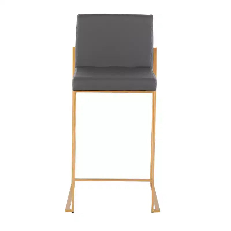 Sgabello da bar alto con schienale in similpelle nero/grigio/bianco con gambe dorate, set da 2