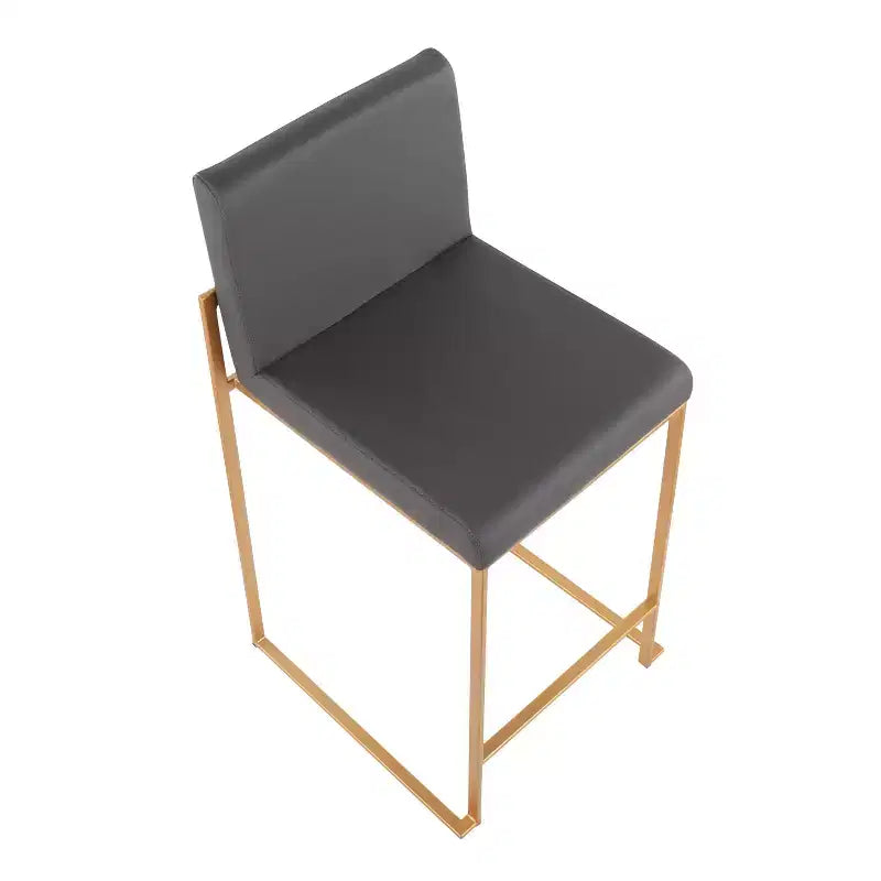 Sgabello da bar alto con schienale in similpelle nero/grigio/bianco con gambe dorate, set da 2