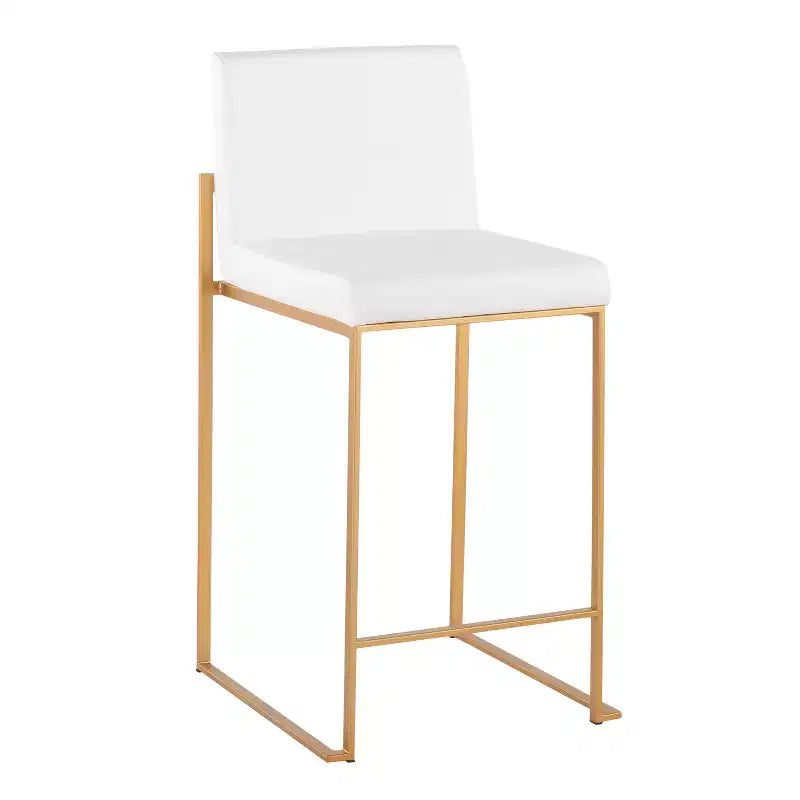 Sgabello da bar alto con schienale in similpelle nero/grigio/bianco con gambe dorate, set da 2