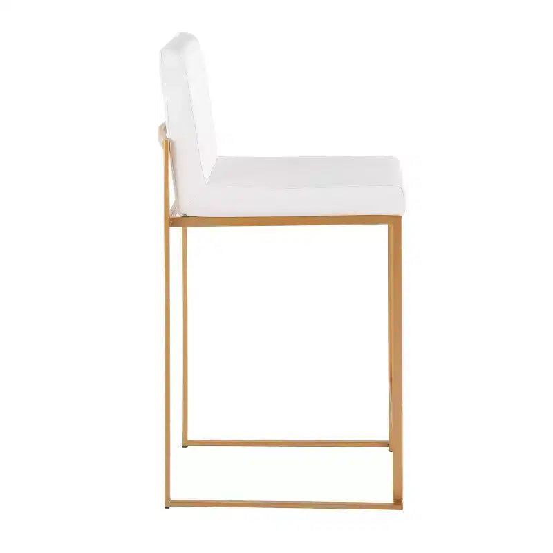 Sgabello da bar alto con schienale in similpelle nero/grigio/bianco con gambe dorate, set da 2