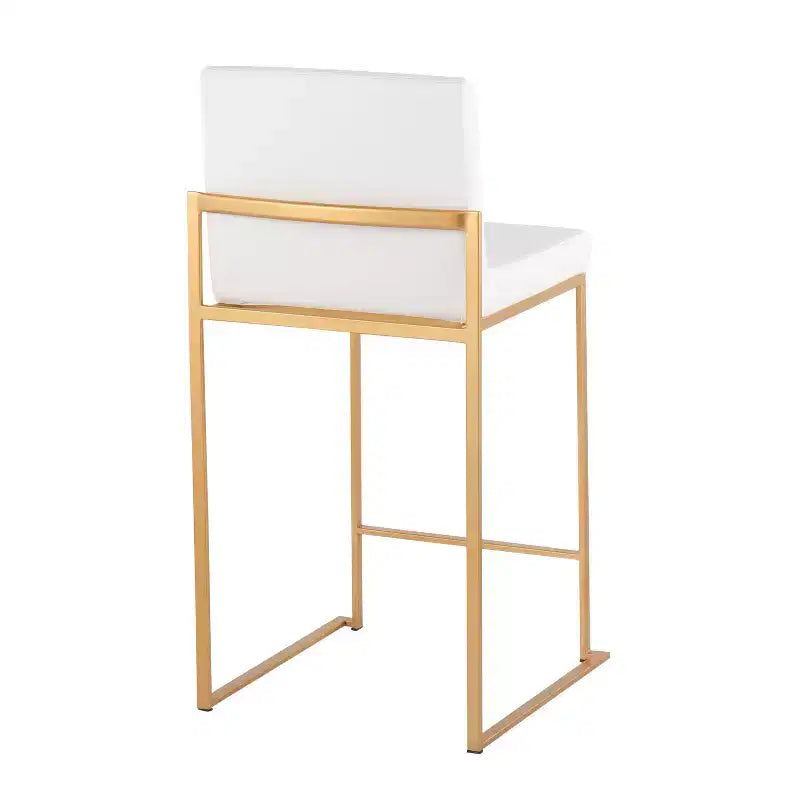 Sgabello da bar alto con schienale in similpelle nero/grigio/bianco con gambe dorate, set da 2