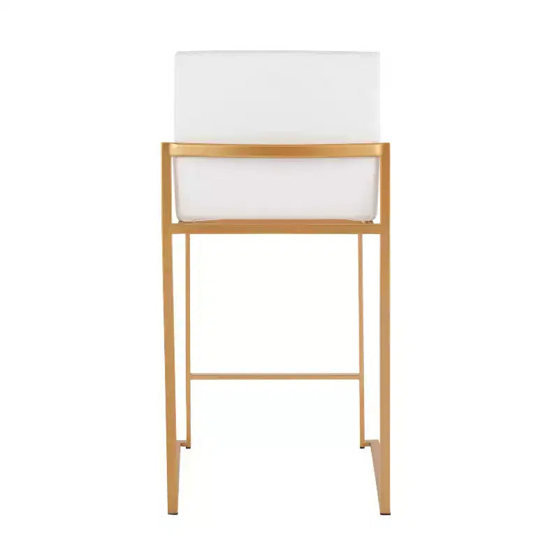 Sgabello da bar alto con schienale in similpelle nero/grigio/bianco con gambe dorate, set da 2