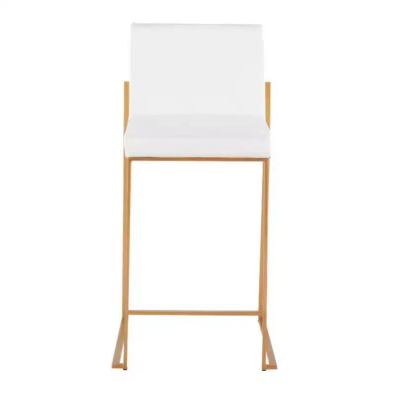 Sgabello da bar alto con schienale in similpelle nero/grigio/bianco con gambe dorate, set da 2