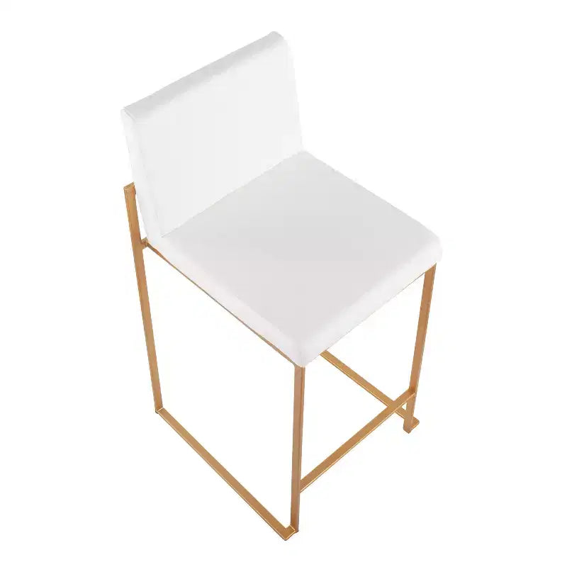 Sgabello da bar alto con schienale in similpelle nero/grigio/bianco con gambe dorate, set da 2