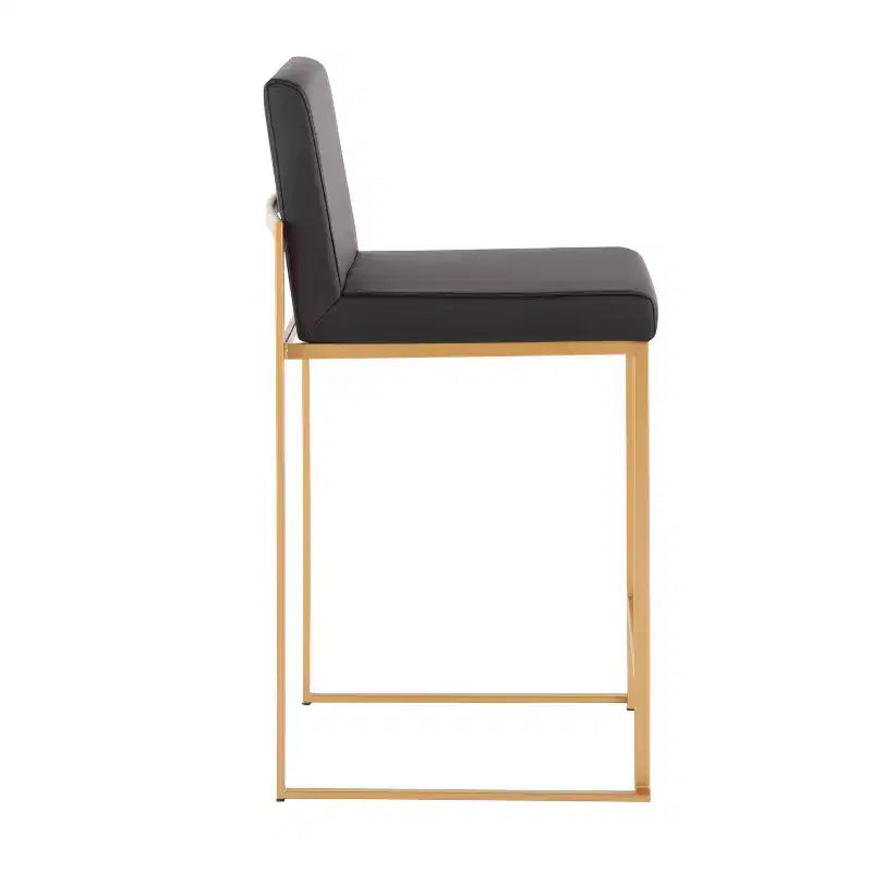 Sgabello da bar alto con schienale in similpelle nero/grigio/bianco con gambe dorate, set da 2