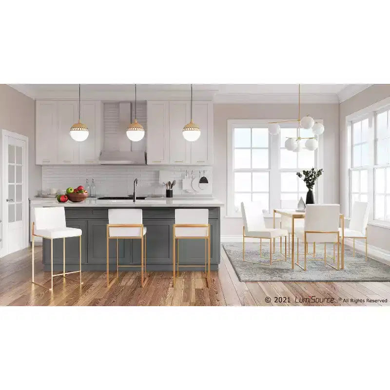 Sgabello da bar alto con schienale in similpelle nero/grigio/bianco con gambe dorate, set da 2
