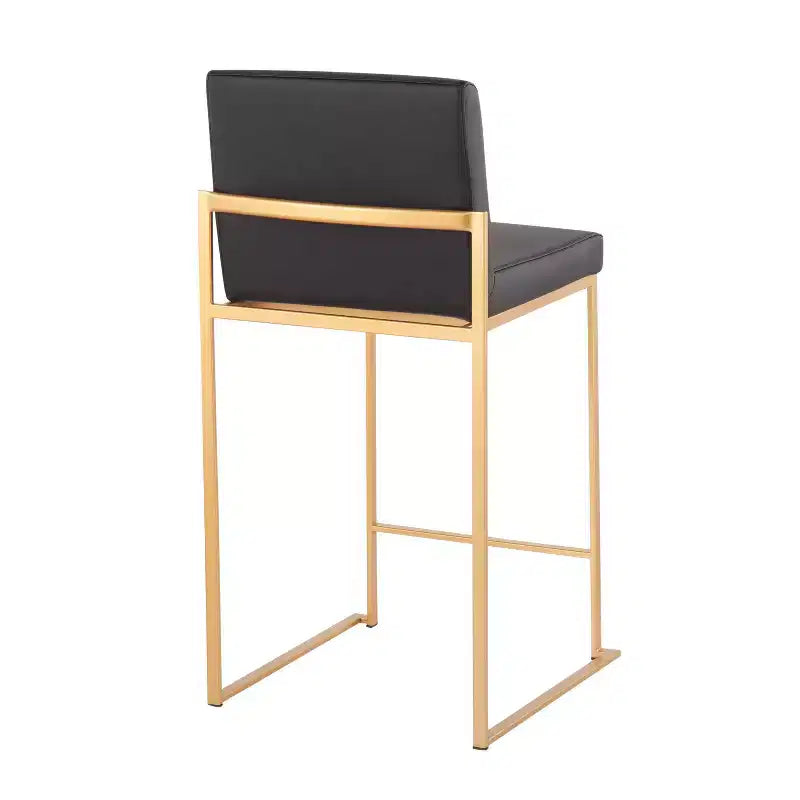 Sgabello da bar alto con schienale in similpelle nero/grigio/bianco con gambe dorate, set da 2