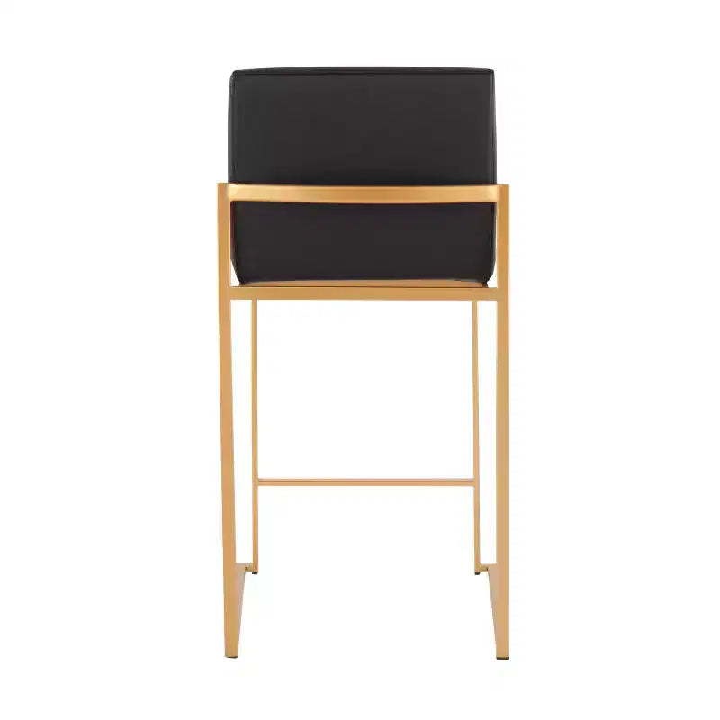 Sgabello da bar alto con schienale in similpelle nero/grigio/bianco con gambe dorate, set da 2