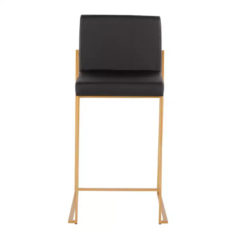 Sgabello da bar alto con schienale in similpelle nero/grigio/bianco con gambe dorate, set da 2
