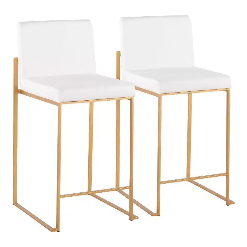 Sgabello da bar alto con schienale in similpelle nero/grigio/bianco con gambe dorate, set da 2