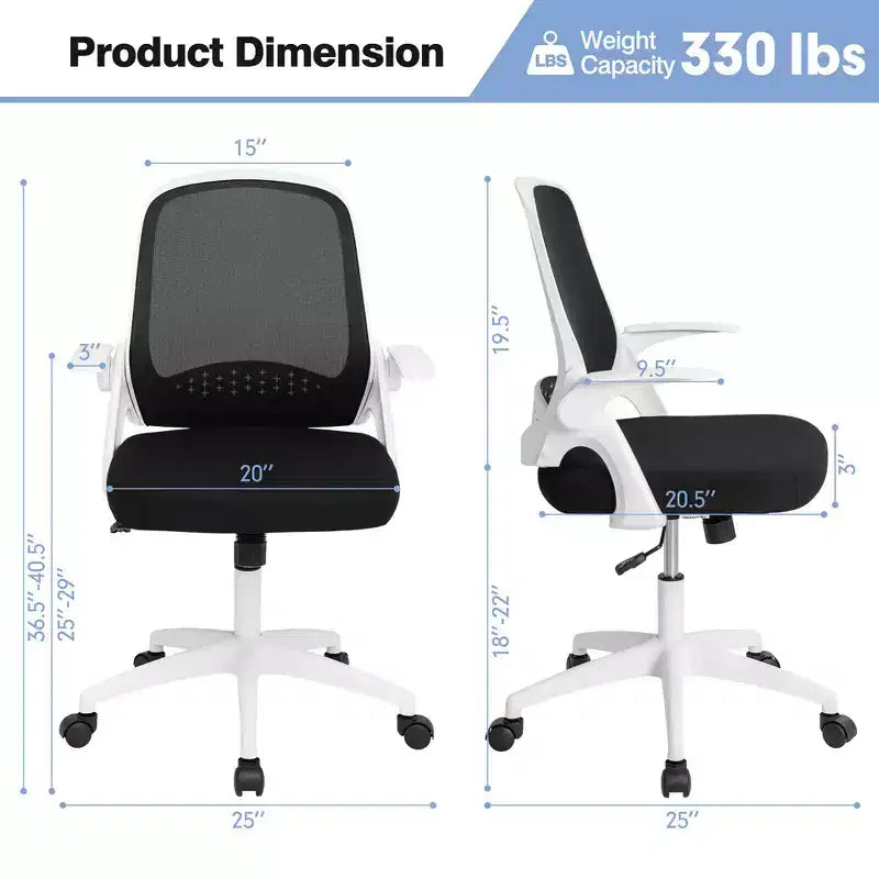 Sedia da ufficio in rete bianco/nero con braccioli ribaltabili, singola