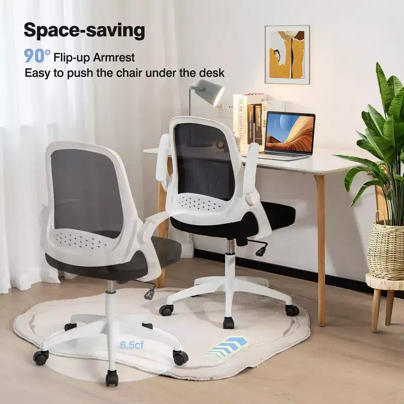 Sedia da ufficio in rete bianco/nero con braccioli ribaltabili, singola