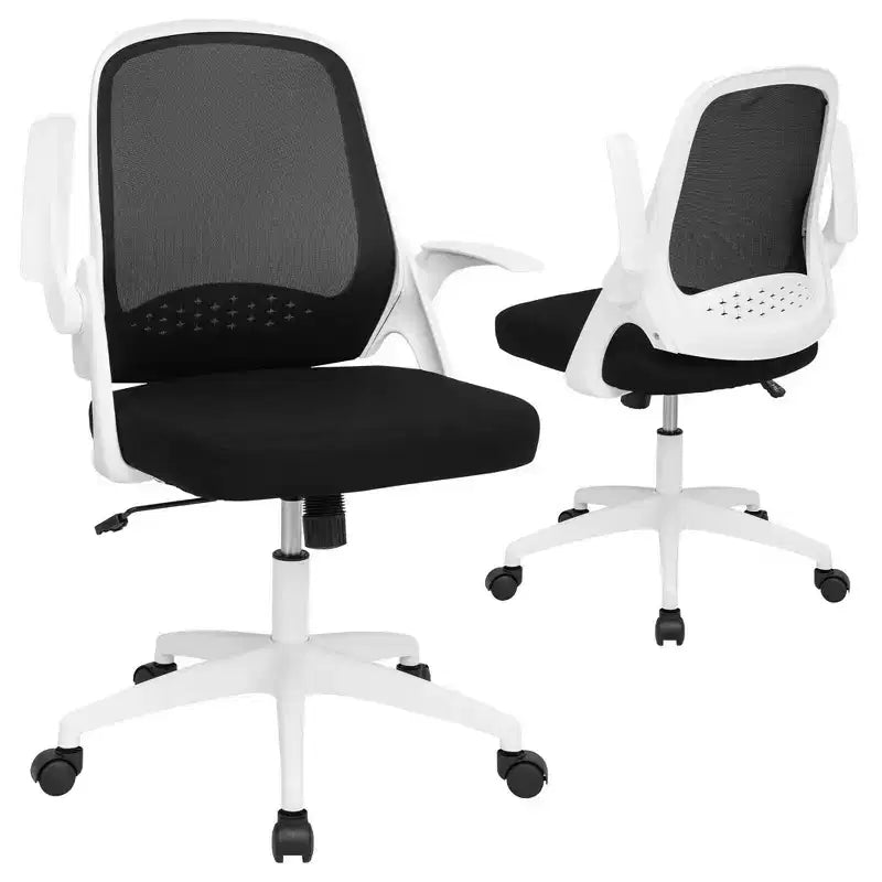 Sedia da ufficio in rete bianco/nero con braccioli ribaltabili, singola
