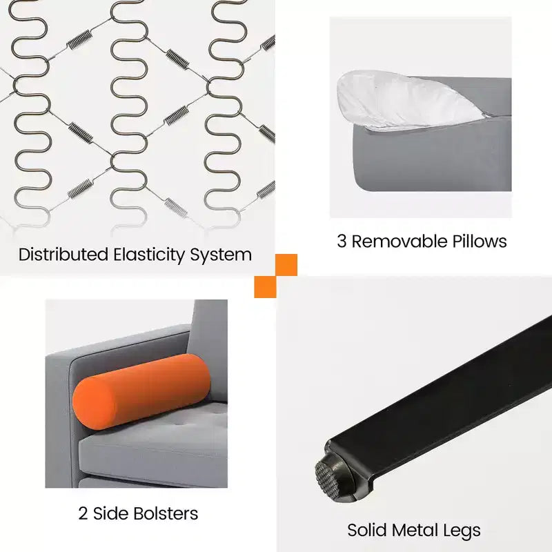 Divano Sezionale Modulare a 3 Posti Grigio Cenere e Arancione