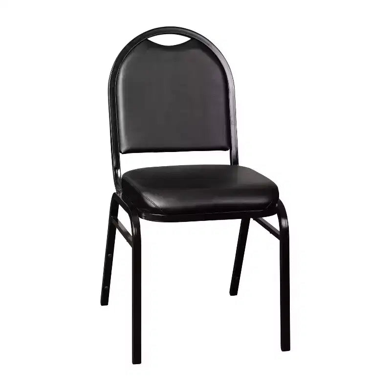 Sedia impilabile con schienale a cupola in vinile nero, seduta singola – telaio nero / telaio venato argento