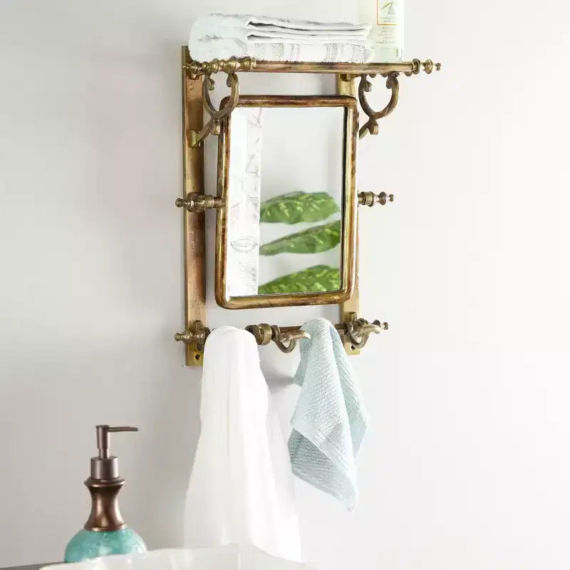 Mensola da bagno a parete in argento brunito con specchio – Ripiano singolo