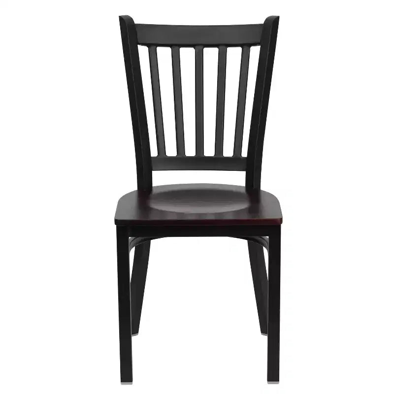 Sedia da pranzo in metallo nero, sedile in legno di mogano, set da 4