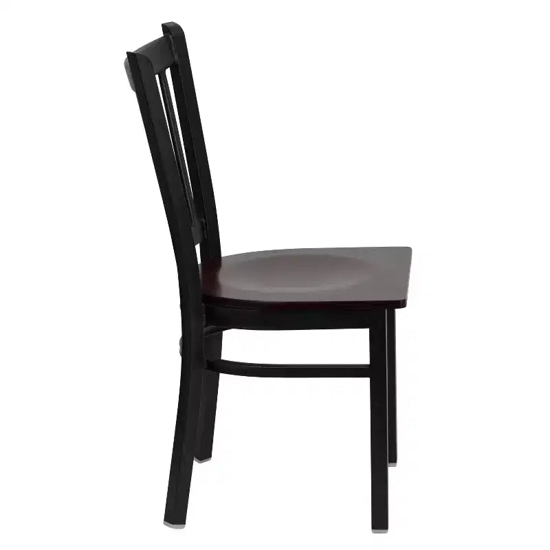Sedia da pranzo in metallo nero, sedile in legno di mogano, set da 4