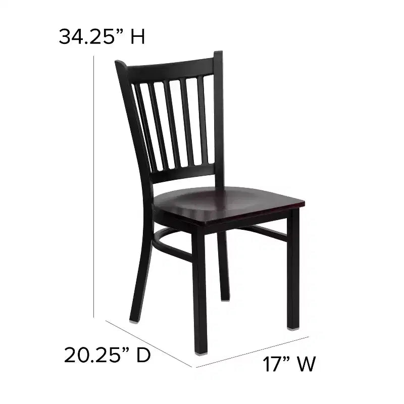 Sedia da pranzo in metallo nero, sedile in legno di mogano, set da 4