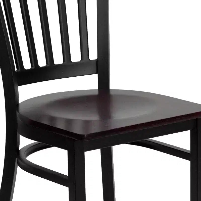 Sedia da pranzo in metallo nero, sedile in legno di mogano, set da 4
