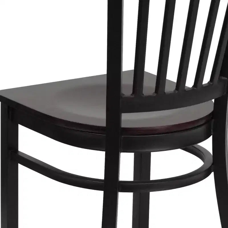 Sedia da pranzo in metallo nero, sedile in legno di mogano, set da 4