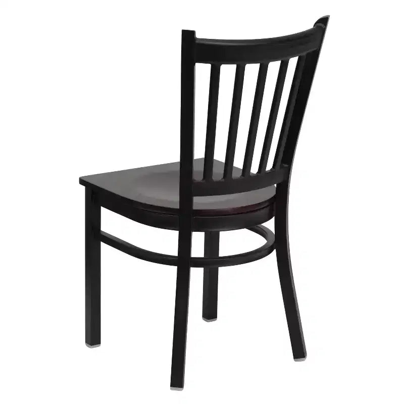Sedia da pranzo in metallo nero, sedile in legno di mogano, set da 4