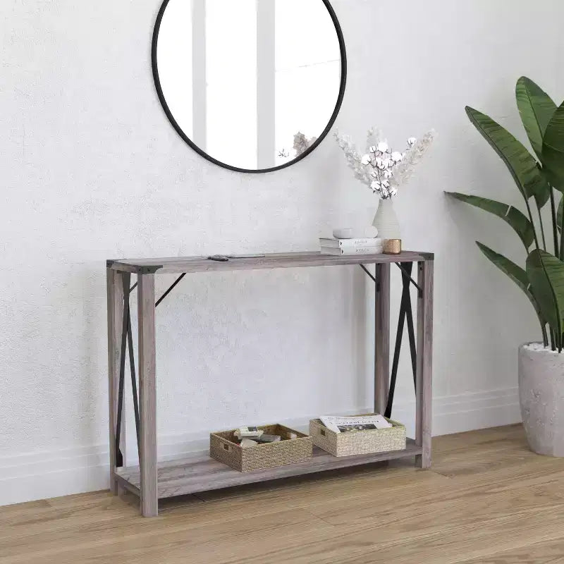 Consolle stile fattoria in rovere rustico/grigio lavato, 2 colori, 1 persona