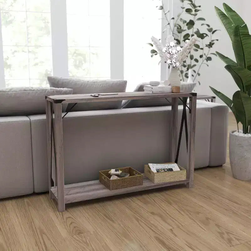 Consolle stile fattoria in rovere rustico/grigio lavato, 2 colori, 1 persona