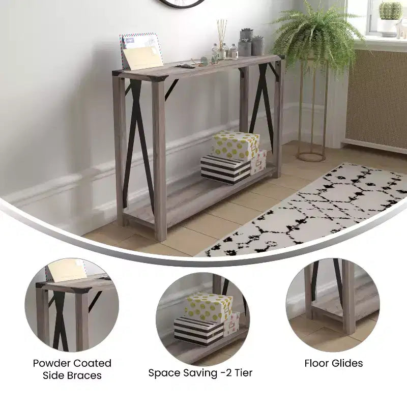 Consolle stile fattoria in rovere rustico/grigio lavato, 2 colori, 1 persona