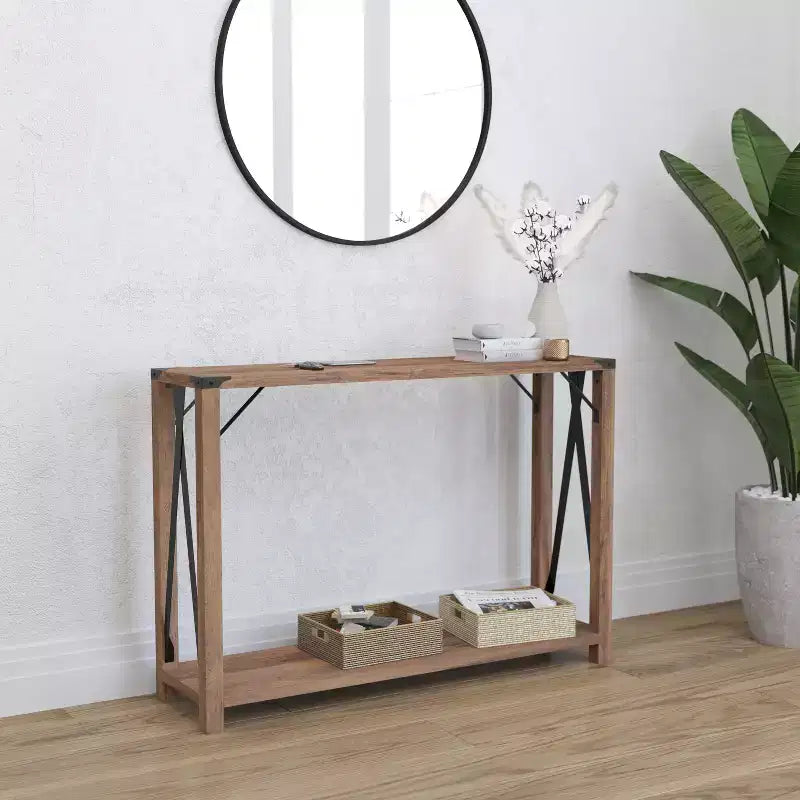 Consolle stile fattoria in rovere rustico/grigio lavato, 2 colori, 1 persona